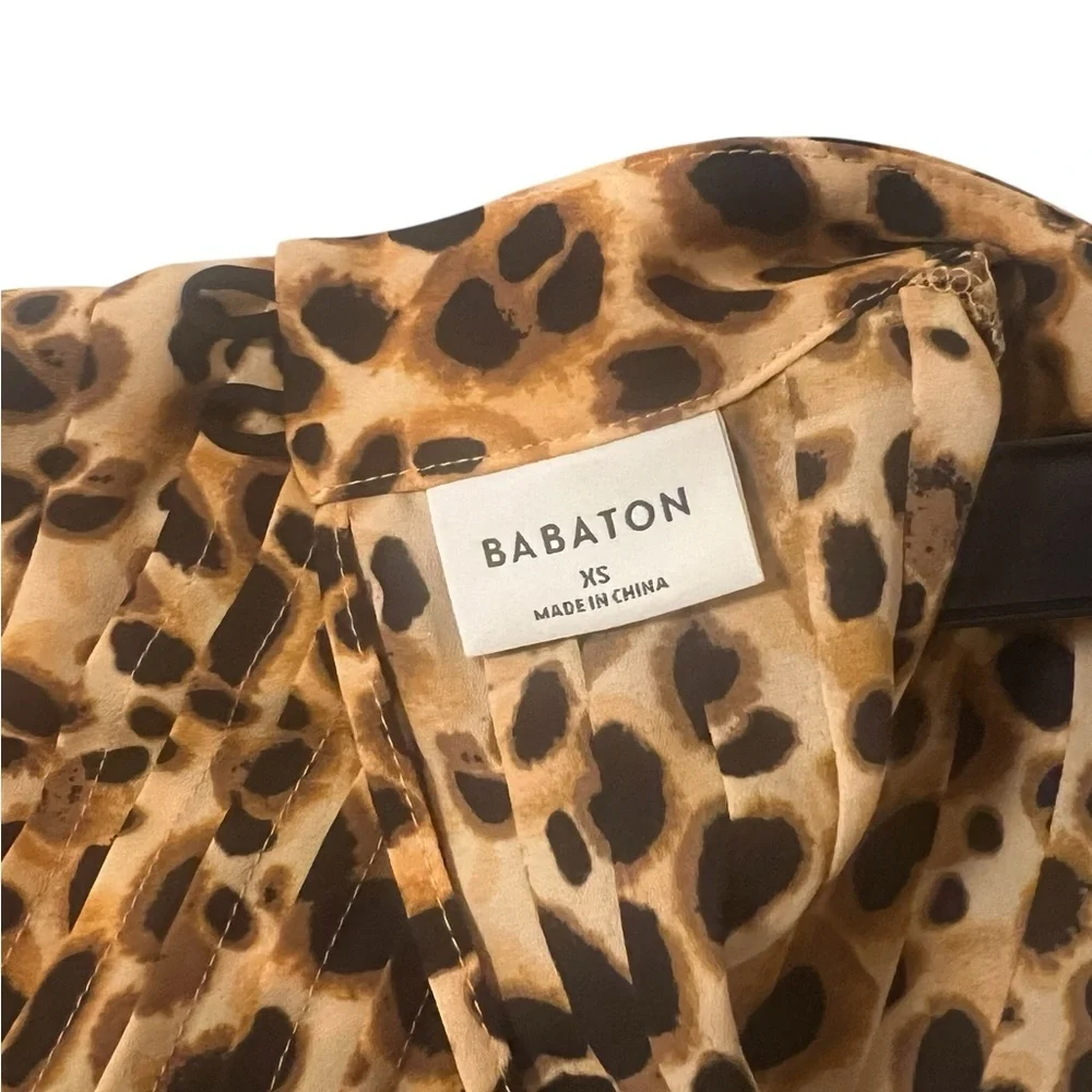 Aritzia Babaton XS Women’s leopard cheetah print long sleeve mock neck pleated - Picture 4 of 7